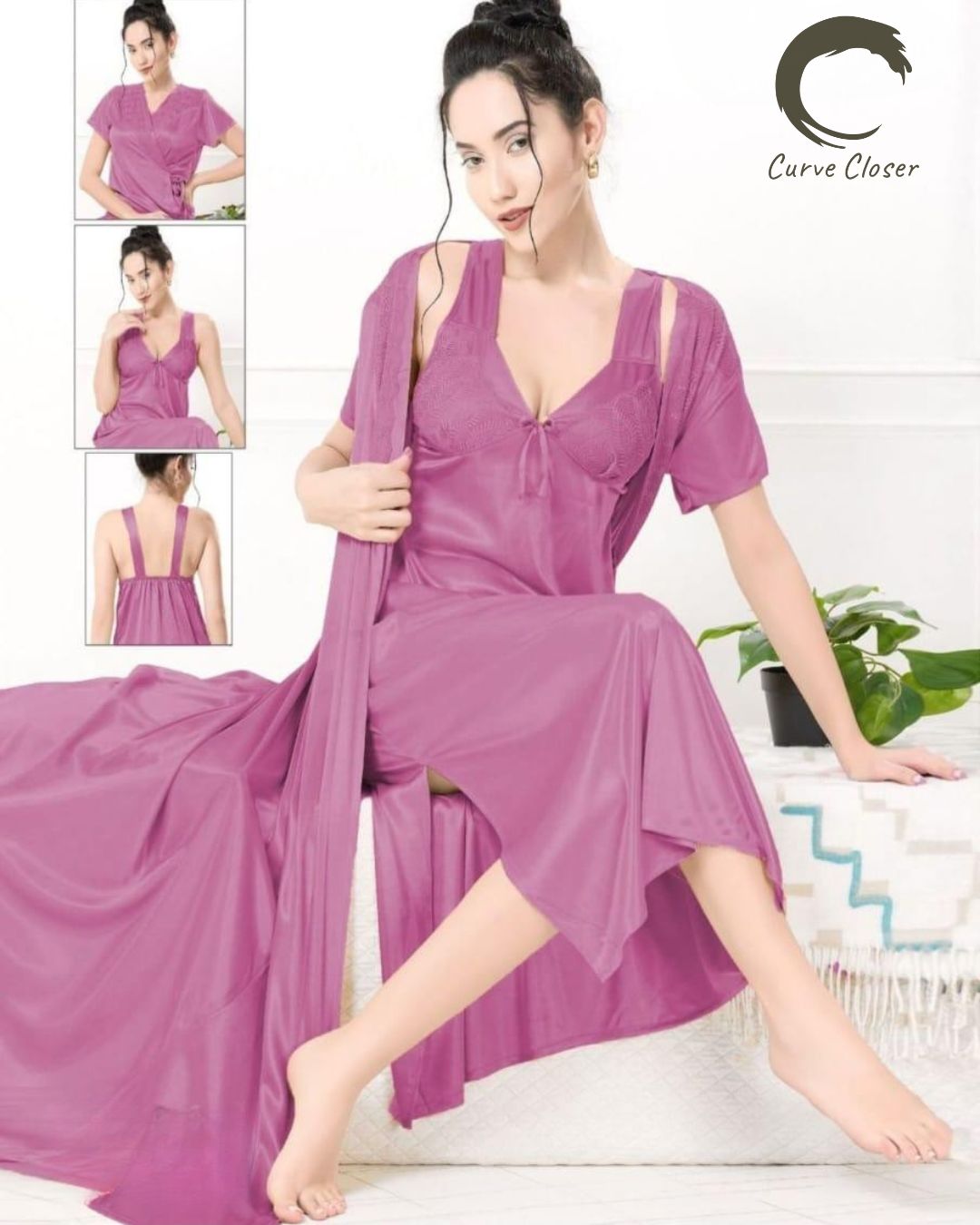 Satin & Lace 2-Piece Nightdress & Overcoat