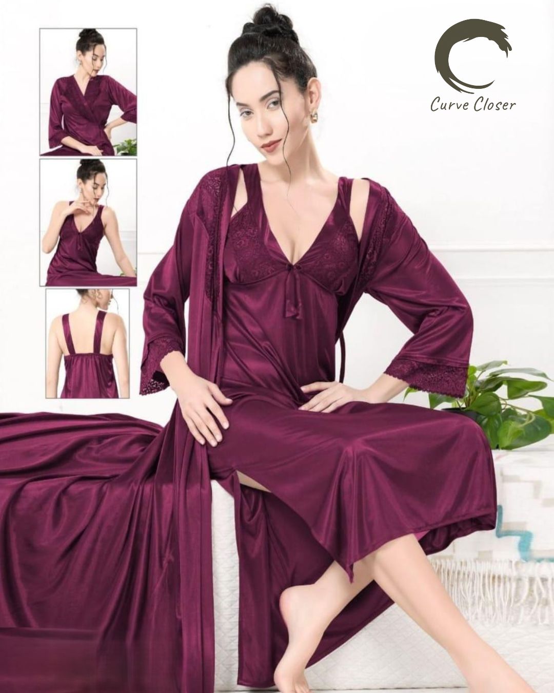 Satin & Lace 2-Piece Nightdress & Overcoat