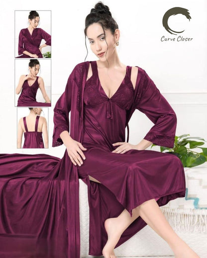 Satin & Lace 2-Piece Nightdress & Overcoat