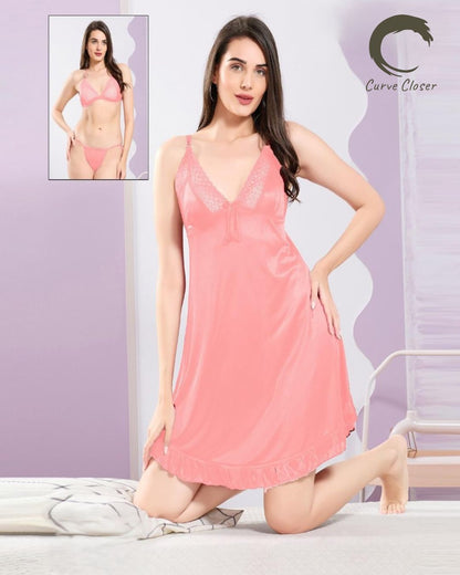 Satin & Lace 3-Piece Nightwear