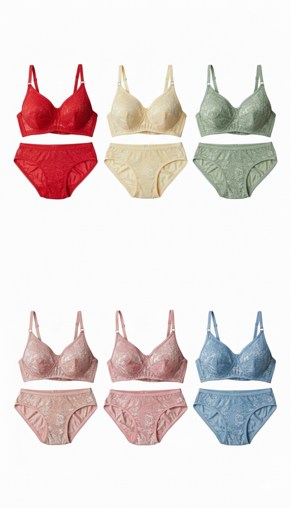 Net Non - Padded Lace Bra and Panty
