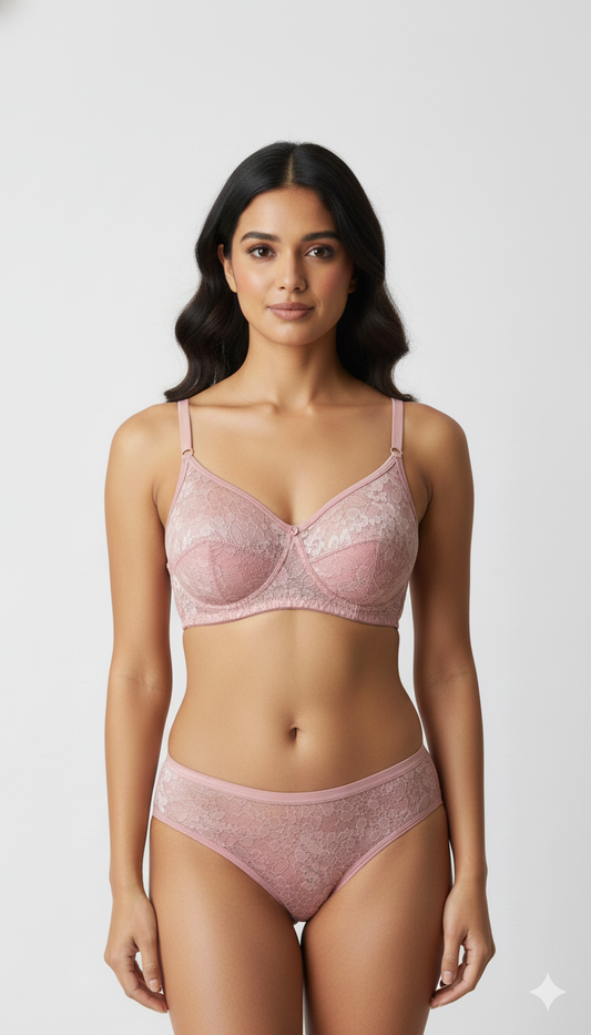 Net Non - Padded Lace Bra and Panty