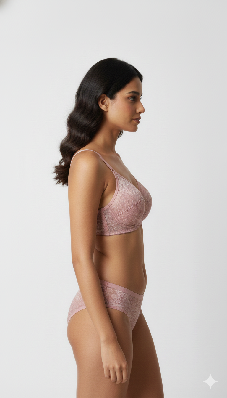 Net Non - Padded Lace Bra and Panty