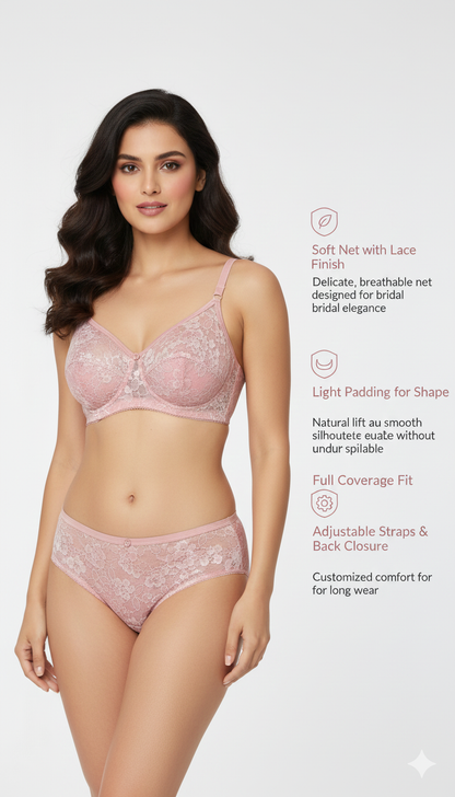 Net Non - Padded Lace Bra and Panty