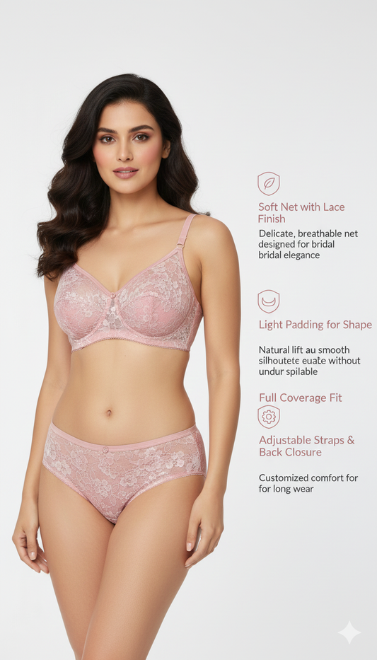 Net Non - Padded Lace Bra and Panty